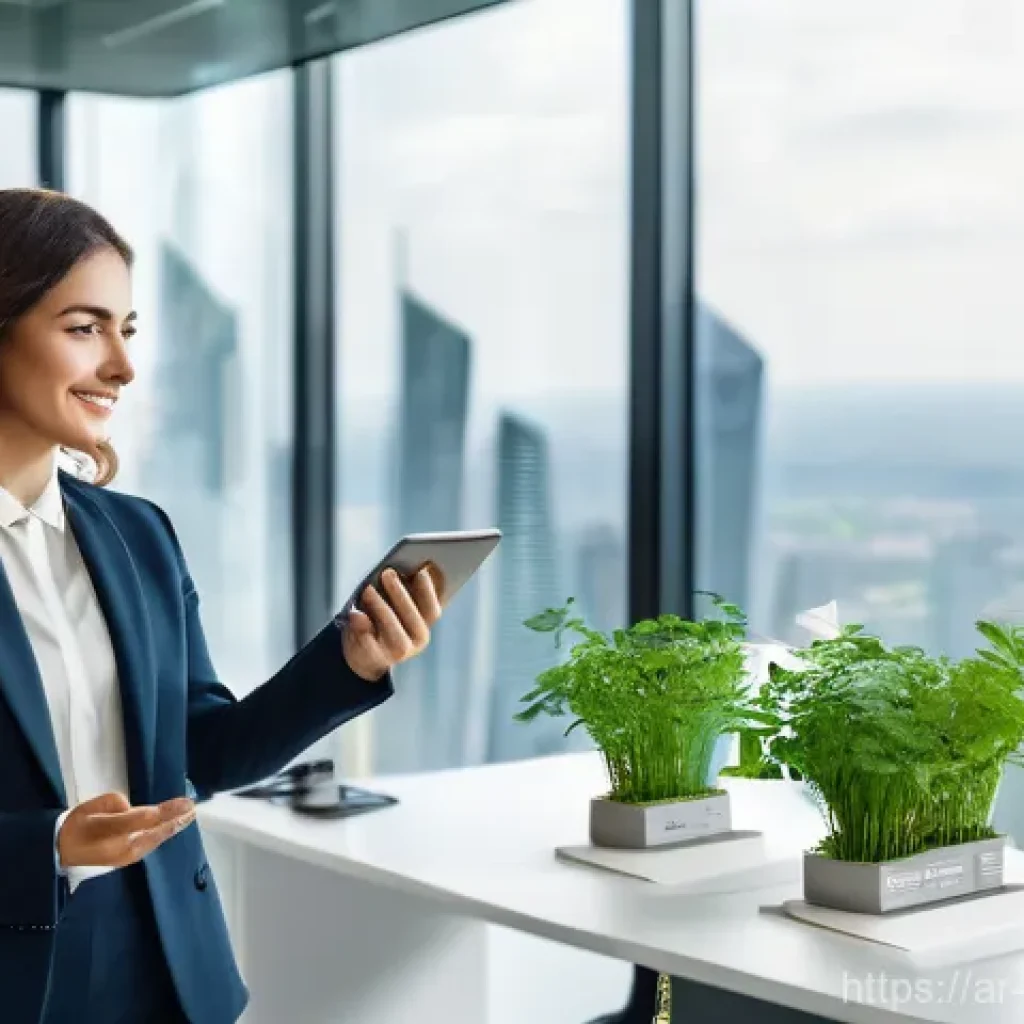 폐기물처리 자격증과 연관된 법률 - **Image Prompt: Sustainable Business Leadership**
    A modern, bright office interior with large wi...