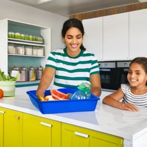 Home 28 폐기물처리 실습과 현장 체험기 - **Prompt:** A vibrant, sunlit modern kitchen in an Arab home, reflecting local design elements. A di...