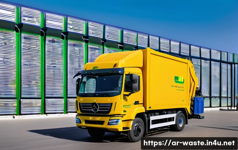 폐기물처리 공정 프로세스 단계별 분석 - **Urban Waste Collection and Smart Sorting Facility**
    A wide-angle, dynamic street-level view of...