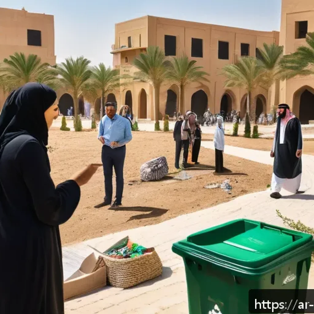 폐기물처리 분야에서 요구되는 소프트 스킬 - A diverse group of Arab community members gathered in a modern urban park in the Middle East, active...